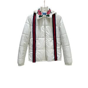 Gucci White Rose Collar Vest Puffer Jacket - Size 42